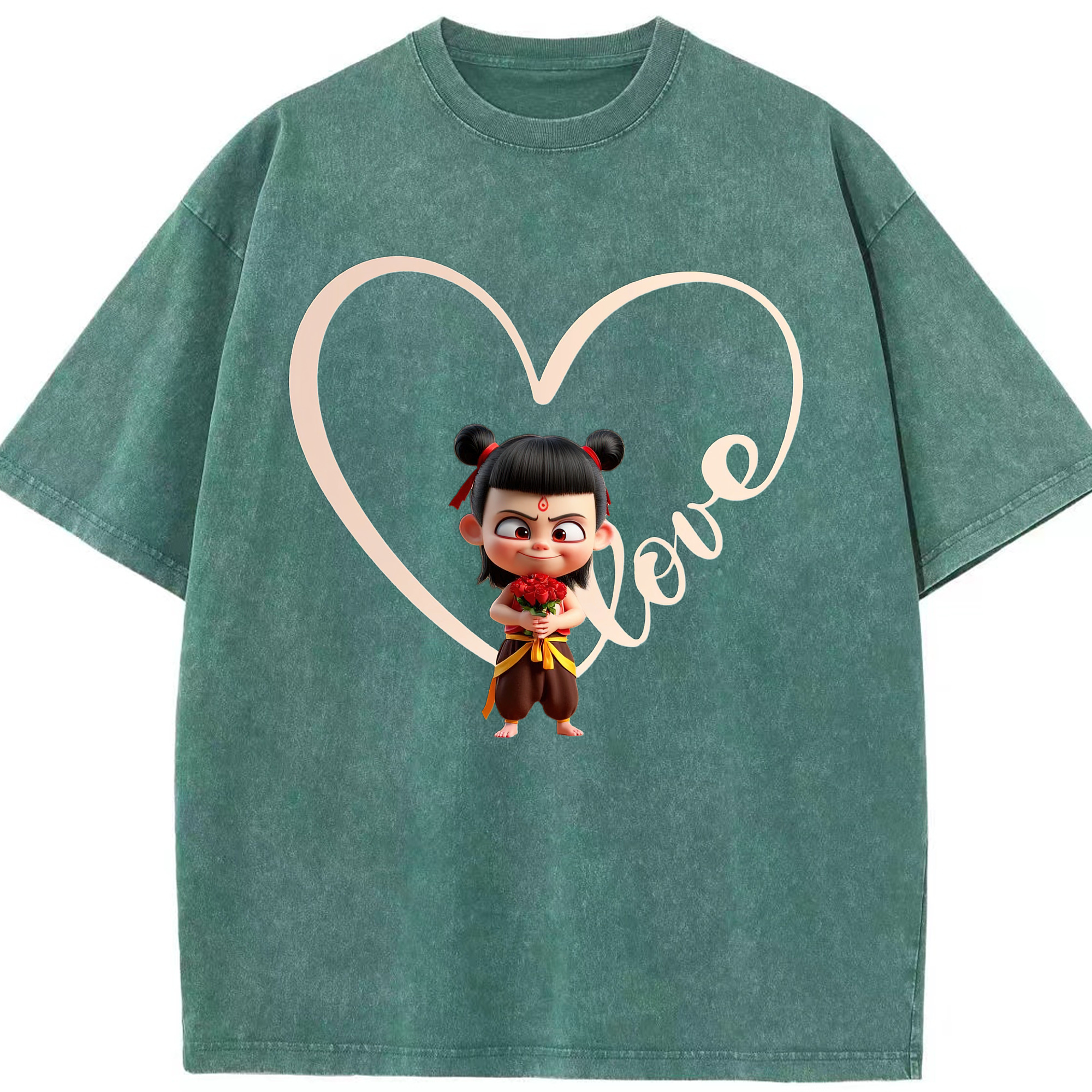 （画像用） Ne Zha 2 ナタ 魔童の大暴れ 綿100% ヴィンテージ風 半袖Tシャツ（フロントプリント）